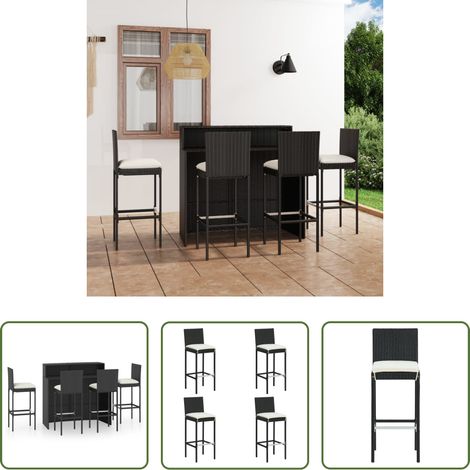 Gartenmöbel - 5-tlg. Gartenbar-Set mit Kissen Schwarz (1/5)