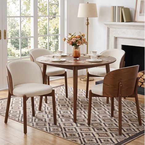 CHICFURN Set di 4 sedie da pranzo 57x49x74 cm in legno e lino noce, stile moderno (1/5)