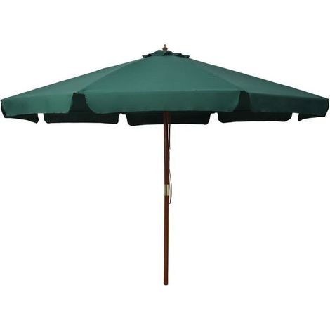 Parasol d'extérieur avec mât en bois 330 cm vert - Parasol de jardin protection UV terrasse extérieur ombrage (1/5)