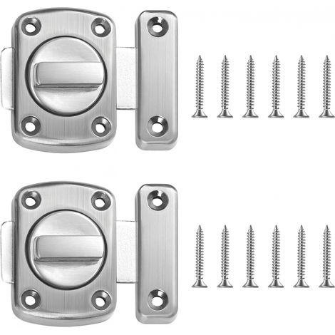 (Argent) Lot de 2 verrous de porte rotatifs en alliage de zinc, verrou de sécurité pour porte coulissante avec vis (1/5)
