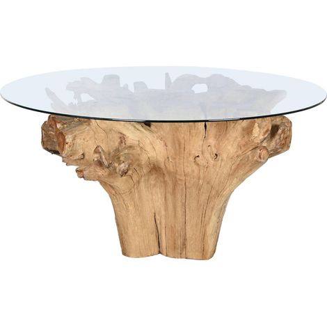 Table de salon en teck et verre pour intérieur raffiné - Blanc légèrement rosé en teck (1/5)