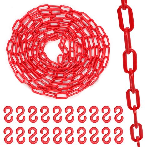 Clôture à maillons de chaîne, barrière en plastique pour le contrôle des foules, la circulation, la file d'attente (rouge) 21 pièces 5 m x 6 mm Plastique maillons de chaîne avec crochets en S (1/5)