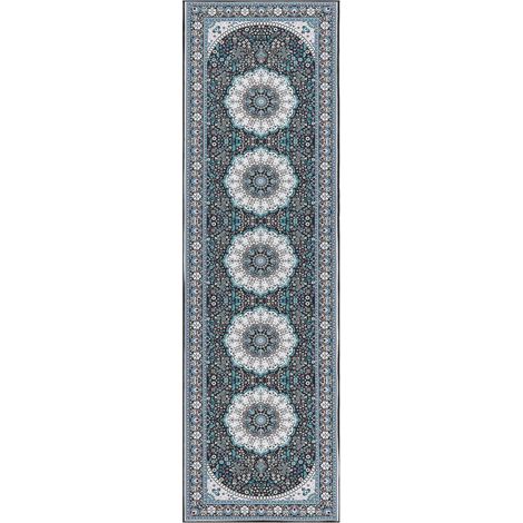Tappeto da corridoio con motivo orientale 60 x 200 cm Tappeto da pavimento antiscivolo Blu Gediz