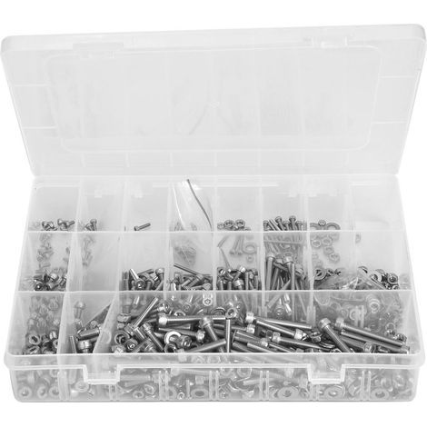 1080-Piece Assortment Kit of Hex Socket Screws, Nuts and Flat Washers in 304 Stainless Steel - Sizes M2, M3, M4 (1/5)