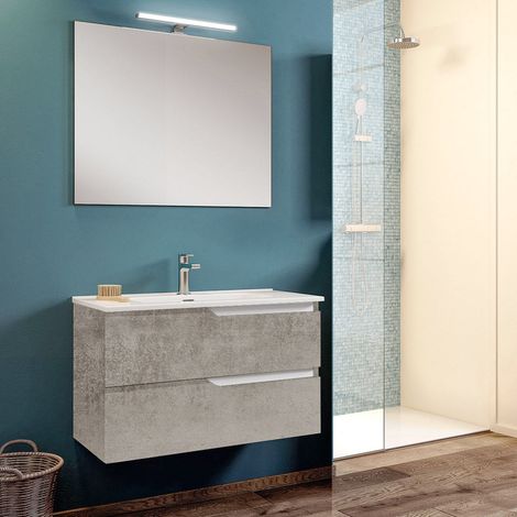 Mobile bagno sospeso 62 cm Cemento con specchio e lavabo - GRACE2 (1/2)