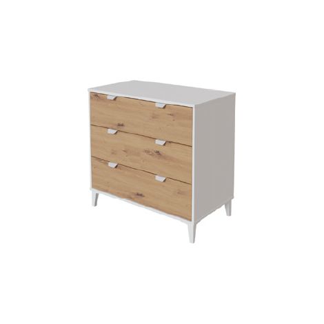 Cómoda 3 cajones Lina acabado blanco solt/roble albar. 77cm(alto), 80cm(ancho), 48cm(fondo)