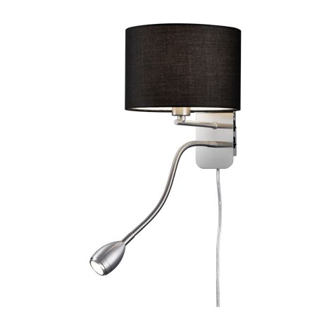 Applique Hôtel Nickel Et Abat-jour Rond Tissu Noir Avec Liseuse L20 cm Trio Lighting (1/4)