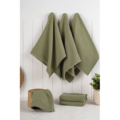 Juego de toallas de cocina Set 90% Algodón / 10% Poliéster Verde oscuro