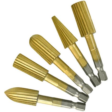 5 Pièces Ensemble de Fichiers à Fraises Rotatives 1/4 pouces Tige Hexagonale Fraises en Acier à Grande Vitesse Outils de Fichiers Rotatifs pour Matériel en Aluminium et en Fer (1/5)
