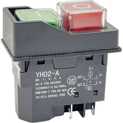 Interrupteur Magnétique Etanche, 4 Broches Bouton Poussoir Marche/Arrêt Commutateur Arrêt de Démarrage Accessoires pour Machines-Outils 250V 16A (1/5)