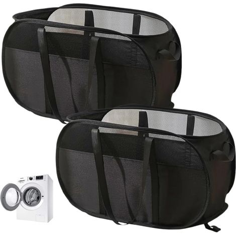 Set di 2 cesti portabiancheria pieghevoli con manici, ideali per la biancheria sporca, perfetti per il bagno, la camera da letto, la lavanderia, la cameretta dei bambini o i viaggi. Neri, 58 x 36 x 36 (1/5)