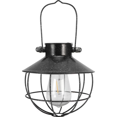 Lanterne solaire LED décorative à suspendre pour terrasse extérieure, lumière blanc chaud, en fer, portable, ronde, à capuchon noir (1/5)