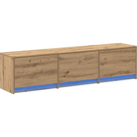 Mueble de TV moderno y práctico de 162 x 34 x 40 cm con LED para un ambiente acogedor fabricado en madera de roble industrial 020056329