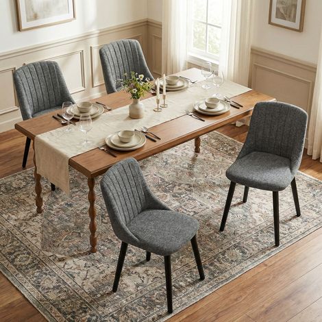 Goeurvant Sedie da pranzo moderne con seduta imbottita, schienale ergonomico e gambe in legno, Stile e comfort in un unico design - Set di 2 - Grigio/Verde - Chenille