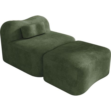 Sofá modular sin marco con otomana, terciopelo verde, espuma 32D, 167 x 96 x 70 cm (1/5)