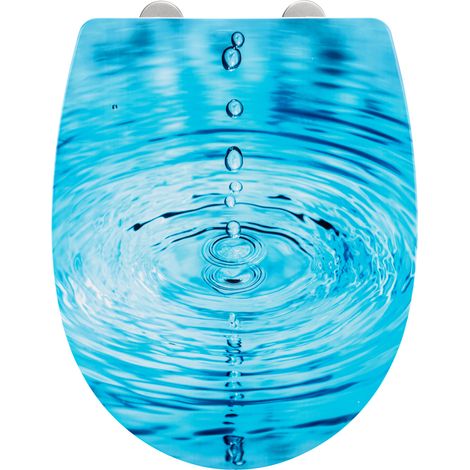 WENKO Toilettensitz Droplets Hochglanz, WC-Sitz mit Absenkautomatik, Schnellbefestigung, Mehrfarbig, Thermoplast mehrfarbig, Edelstahl rostfrei chrom (1/5)