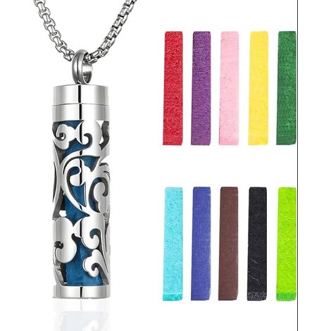 Collier Diffuseur d'Huiles Essentielles Bijou Aromathérapie en Acier Inoxydable Tampons Parfumés pour Femmes et Hommes (Vague) (1/5)