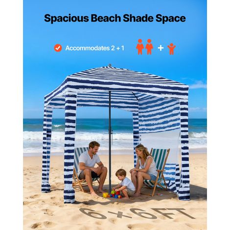 Tonnelle de Plage 1,83x1,83 m, Abri de Plage avec Parois Latérales, Poches à Sable et Sac de Transport, Tente de Camping Extérieur, Protection UPF 50+, Hauteur Réglable, Ombrage Spacieux (1/5)