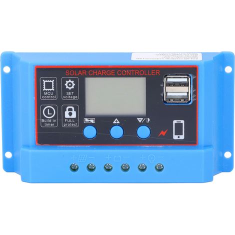 Régulateur de charge solaire PWM 20A 12V 24V avec affichage LCD, contrôleur photovoltaïque pour panneau solaire (1/5)
