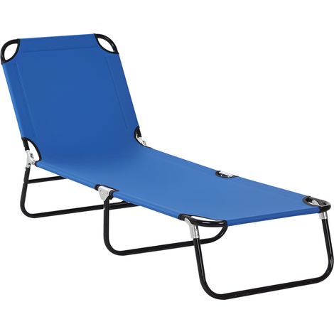 Outsunny Foldable Sun Lounger with 5-Position Adjustable Backrest, Outdoor Portable Recliner Chaise Lounge Chair with Breathable Mesh Fabric, Blue