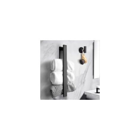 Porte-serviettes Porte-serviettes sans perçage Porte-serviettes pour invités Porte-serviettes mural pour salle de bain et douche 40 cm Acier inoxydable Noir mat (1/5)