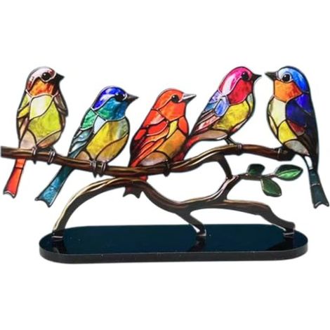 Perchoir à oiseau en métal teint, décoration de bureau oiseau double face en métal plat, sculpture d'oiseau colibri multicolore, décoration intérieure. (1/5)