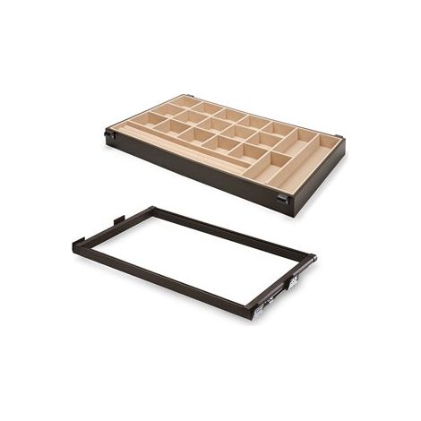 Emuca Kit de tiroir à bijoux et cadre de coulissage pour armoires Moka, fermeture souple, réglable, module de 900mm, Acier et Aluminium, Couleur Moka - talla