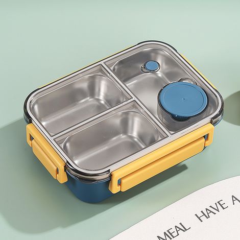 Isolierte Lunchbox aus Edelstahl 304, auslaufsicher, ideal für Büroangestellte und Studenten. Hochwertige Lunchbox mit 850 ml Fassungsvermögen, drei Fächern und blauer Farbe. (1/5)