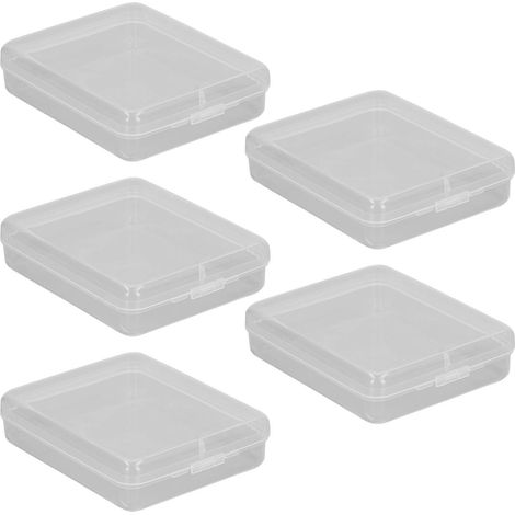 Lot de 5 boîtes de rangement en plastique transparent, vides et de forme rectangulaire, idéales pour ranger des pièces, des bijoux et des objets artisanaux. (1/5)