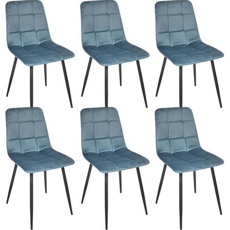 Lot de 6 chaises matelassées en tissu toucher doux bleu canard - MATELIA (1/5)