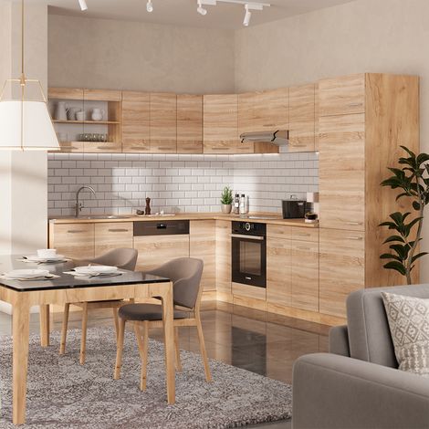 Cucina angolare completa R-Line, Rovere Sonoma/Goldkraft, 227 x 287 cm , PL Marmo, Vicco