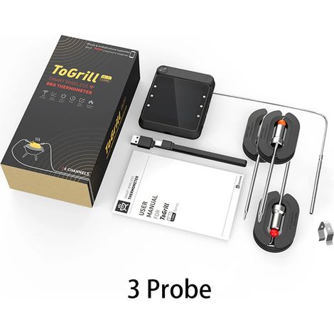 Sonde de thermomètre alimentaire (3 sondes) avec télécommande sans fil rechargeable WiFi pour la cuisson et le grillage de la viande (1/5)
