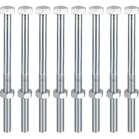 8 boulons et écrous M10, boulons hexagonaux M10 x 160 mm avec écrous, vis à métaux, vis hexagonales en acier inoxydable (1/4)