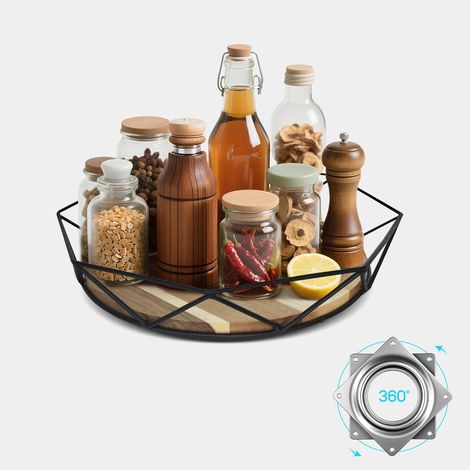 Lazy Susan Étagère à épices rotative 30,5 cm – Organiseur octogonal en métal noir (1/5)