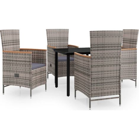 Ensemble de salle à manger de jardin avec coussins 5 pcs Gris 2 (1/5)