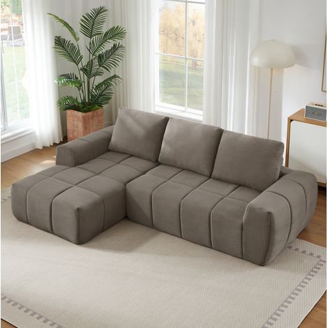 Sofa aus Cord L-Form mit getufteter Oberfläche taupe OKMYHOME (1/5)