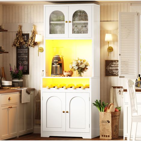 Buffetschrank 70x38.3x180 cm, App gesteuerte RGB LED Beleuchtung, Weinflaschenhalter, MDF Metall, Weiß (1/5)