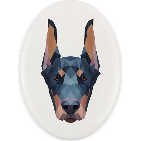Doberman, Dobermann I - un piatto con una foto e un'iscrizione geometrica di Art-Dog (1/4)