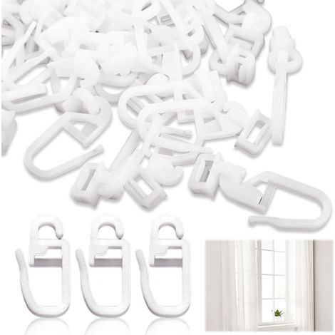 Crochets Pour Rideaux - 100 Pièces - Compatible Avec Rails À Roulettes - Pour Chambre À Coucher Salon Hôtel - Blanc (1/5)
