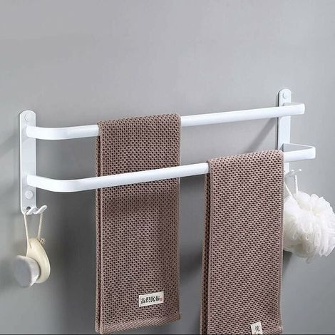 Porte-serviettes mural en aluminium, double couche étanche avec crochets, 40 cm, noir, convient pour salle de bain, cuisine, salle d'eau (1/5)