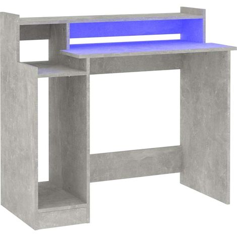 Escritorio LED madera contrachapada gris hormigón 97x45x90 cm vidaXL