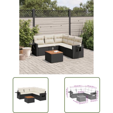 The Living Store 6-tlg. Garten-Sofagarnitur mit Kissen Schwarz Poly Rattan - Gartenmöbel - Esszimmergarnituren - Outdoor Möbel - Lounge Set - Rattan Gartenmöbel (1/3)