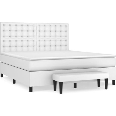 Lit double Lit adulte Sommier à lattes de lit avec matelas Blanc 160x200cm Similicuir (1/5)