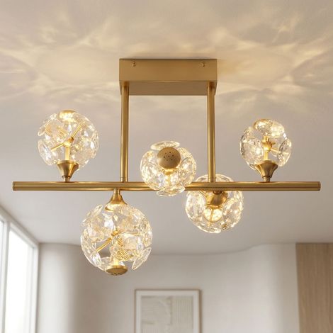 LED Deckenlampe Deckenleuchte Schlafzimmerlampe Kristalle goldfarben L 61 cm (1/5)