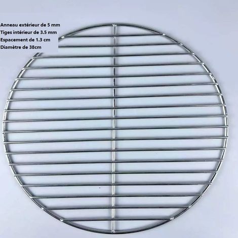 Grille de barbecue ronde en acier inoxydable, diamètre 38 cm