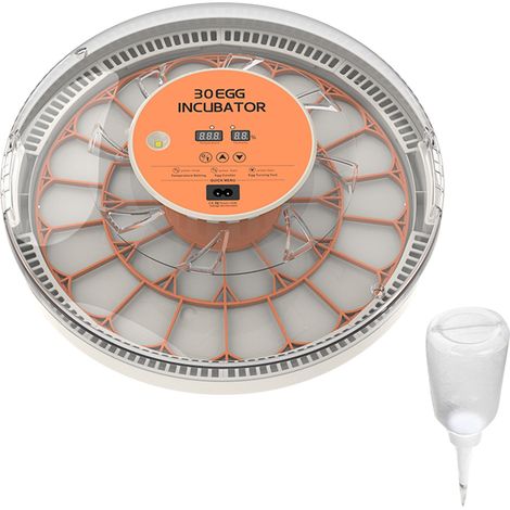 Couveuse à œufs 30 œufs Automatique Contrôle température et humidité Lampe candeleur Boîtier ABS transparent Injection eau externe (1/3)