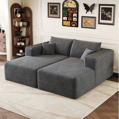 Divano modulare 180 x 151 x 58 cm in velluto a coste, senza montaggio, grigio scuro HAVRYA (1/5)