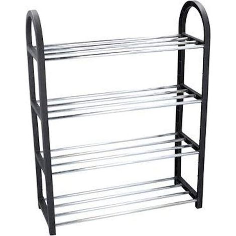 Scarpiera Scaffale Slim a 4 Ripiani Struttura Salvaspazio in Acciaio e Plastica
