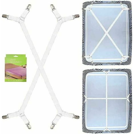 Tendeur Drap Housse - Fixation Élastique Réglable avec Clips Métalliques - Pour Lit Matelas Canapé Berceau - Lot de 2 Pièces