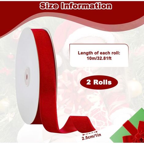 GCQQ Ruban de satin de Noël rouge et vert de 20 mm d'épaisseur pour emballage cadeau, mariage, couture, artisanat, nœuds pour cheveux et décoration de gâteaux - 22 m d'épaisseur